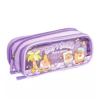 Letter Capybara Pencile Bag Zipper Capybara Makeup Bag Sweet Cartoon Pencile Case Travel фиолетовый