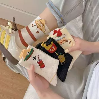 Letter Cartoon Chips Hamburger Ankle Socks Female Hosiery Women s Summer Cartoon Socks Girl Style 1