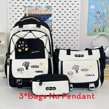 Letter Cartoon Embroidery Student Lightweigh Backpack Three Piece For Use School