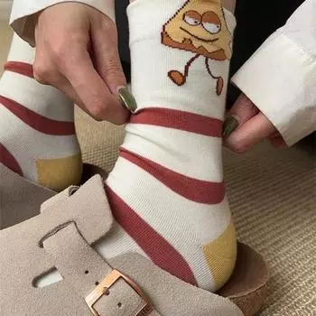 Letter Cartoon Mid Tube Socks Stripe Women s Summer Cartoon Socks Streetwear Style 1