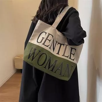 Letter contrasting color canvas bag casual tote bag large capacity women s shoulder bag
