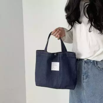 Letter Denim Handbag Large Capacity Lunch Bag Casual Canvas Bag Travel style2