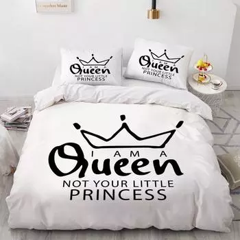 Letter Duvet Cover Set King Size Black Inspirational Words Twin Bedding Set Queen Crown Pattern Microfiber Quilt Cover For Girls EU single(135x200cm)