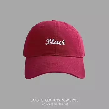 Letter Embroider Baseball Cap Female Korean Street Face-Looking Small Peaked Cap Minimalist Spring and Autumn All-Match Soft Top Trendy Men s Hat Wine Red Adjustable