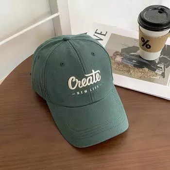 Letter Embroider Baseball Cap Female Summer K-style Versatile Beige Face-Looking Small Peaked Cap Deep Fixed Wide Brim Hat Tide Green Adjustable