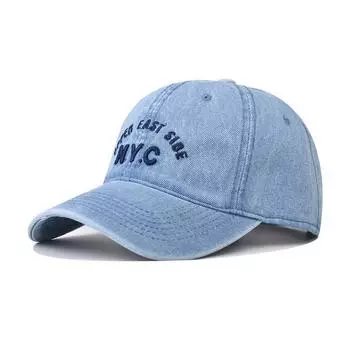 Letter Embroidered Nyc Denim Cap With Curved Brim And Windproof For Use Outdoor Light Denim