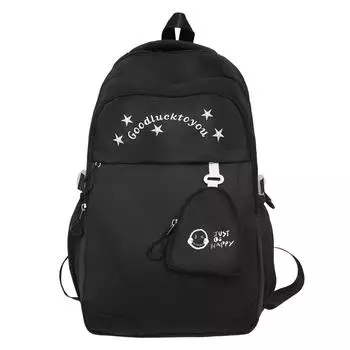 Letter Embroidery Women s Backpack Cartoon Lightweight Backpack Student Schoolbag with Coin Purse чёрный
