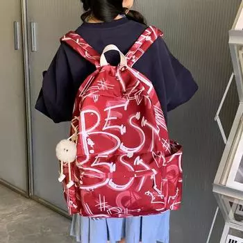 Letter Graffiti Print Backpack Student Schoolbag Women s Large Capacity Backpack зелёный