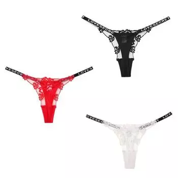 Letter Lace Panties Thin Belt Women s String Thong Breathable Mesh Flower Briefs Girl S