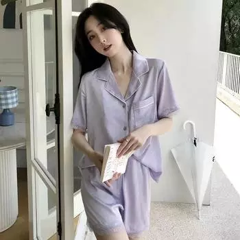 Letter Lace Women s Pajamas, Fresh, Youthful and Energetic Women s Short Pajamas, New Summer Cool Solid Color Casual Pajamas M белый