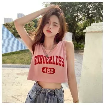 Letter Loose Sports Vest Women Short Sexy Yoga Clothes Cover up Training Running Fitness Sleeveless Top Waistcoat Pink XL