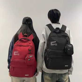 Рюкзак с принтом букв, студенческий, большой вместимости, женский школьный рюкзак с кошельком для монет красный