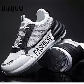 Letter Print Chunky Sneakers Casual Leather Mesh Breathable Upper Increased Internal Cover Bottom Platform Fashion Running Shoes 39