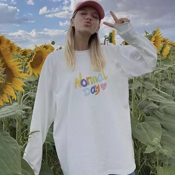 Letter Print Cotton T-shirt Women Round Neck Long Sleeve Cotton Tee Shirts Spring Autumn Casual Loose Fashion Tops M белый