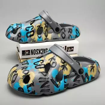 Letter Print Hole Shoes Stepping On Shit Beach Sandals Men S Shoes Bag Head Buckle Cool Slippers 40-41