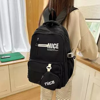 Letter Print Schoolbag Middle School Students Large Capacity Backpack Lightweight Campus Backpack with Coin Purse арбуз красный