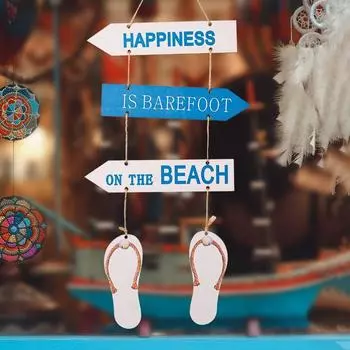 Letter Print Wall Hanging Beach Sign Nautical Beach Wooden Slipper Beach Party Decoration Style B