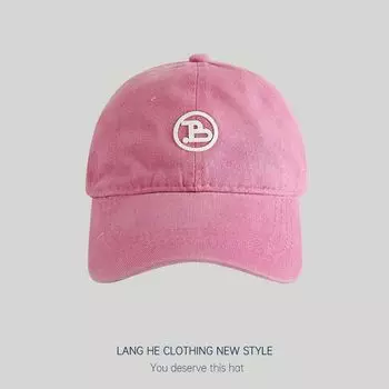 Letter Printed Label Baseball Cap Women s Washed Soft Top K-style Easiest for Match Spring & Fall Matching Peaked Cap Tide Summer Sun Hat Pink Middle child 51-54cm