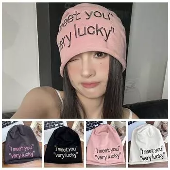 Letter Stacking Hat Embroidery Knitted Hat Leisure Female/Girls чёрный