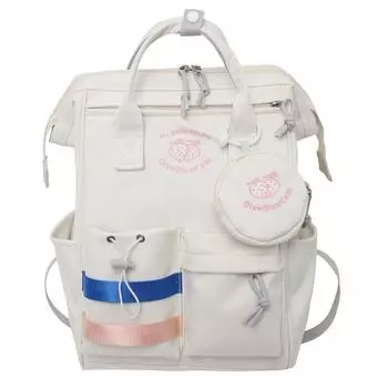 Letter Strawberry And Pattern Casual Nylon Backpack For Girls School Travel Use