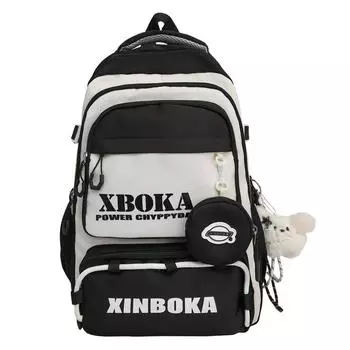 Letter Student Schoolbag Lightweight Backpack Multi-Layer Large Capacity Contrast Backpack with Coin Purse чёрный