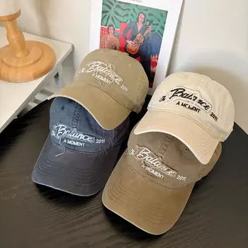 Letter style versatile casual fashion big brim soft top baseball cap letter embroidery retro men s and women s trend sun hat M56-58cm чёрный