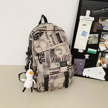 Letter Unisex Graffiti Backpack With Multiple Pockets For School And Campus