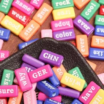 Letters Beads Rectangle DIY English Alphabet Fashion Geometry Colorful 10Pcs Acrylic Plastic 14.5mm Pendant Accessories White Multicolor