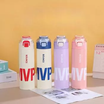 Letters High Profile Level Stainless Steel Handle Bouncing Thermos Cup Men s Handle Outdoor Women s Sports Water Cup 500ml