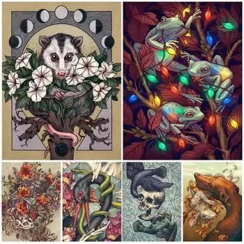 Летучая мышь Опоссум Астрология Луна Звезда Планета Печать плакатов Скелет Цветок Таинственное животное Ретро Фреска 21cm30cm NoFrame