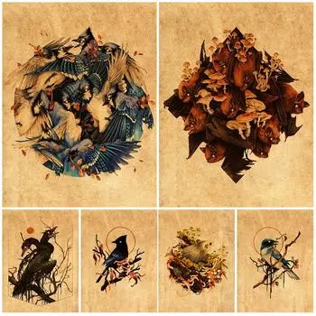 Летучие мыши, синицы, змеи и хамелеоны, абстрактное настенное искусство, живопись маслом, предметы интерьера. 21cm30cm NoFrame