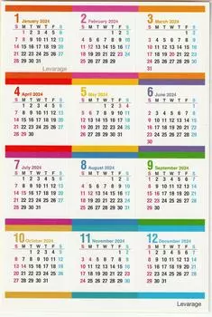 Levarage 2024 Edition Съемная наклейка-календарь Съемная наклейка-календарь Размер открытки Съемная для каждого месяца Не для подложки [Note 2025]