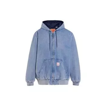 Levis FW22 Лоскутная джинсовая куртка с капюшоном с логотипом Мужская верхняя одежда Синий A3222-0000