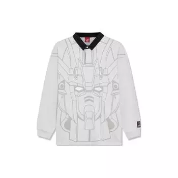 Levis Gundam Collaboration SS24 Аниме Мобильный Костюм с принтом и цветными блоками Вязаная рубашка-поло с длинными рукавами Мужские топы Серый A7414-0000