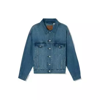 Levis однобортная джинсовая куртка с однотонным воротником и длинными рукавами, женская верхняя одежда, синяя A1743-0004