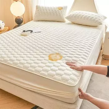 LEVIVEI Утолщенный чехол для матраса Стеганый латексный коврик Покрывала для кровати Подкладка, приятная для кожи простыня на резинке Защитное покрывало 150/160/180x200 150x200x30cm покинуть белый