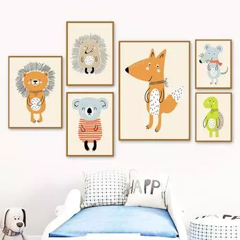 Лев Коала Лиса Еж Сова Пингвин Мышь Черепаха Осьминог Стены Искусства Плакаты Отпечатки Холст Картины Животных Фотографии Детская Комната Декор 21cm30cm NoFrame