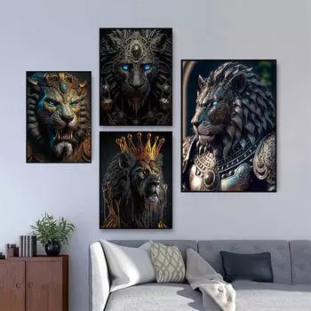 Лев настенная живопись холст стерео эффект абстрактный плакат с изображением животных и принты украшение стены картина для гостиной домашний декор 21X30 cm No Frame