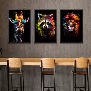 Лев Тигр Животный Портрет Плакат Обезьяна Жираф Картина на холсте Абстрактное Граффити Настенная Картина Декор Гостиной 20x30cm