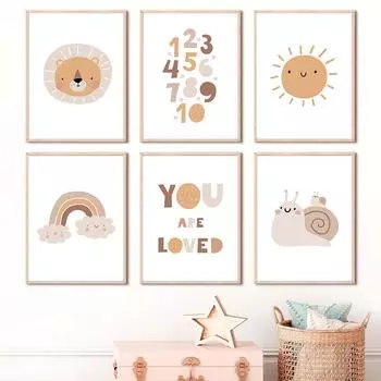 Лев, Улитка, Радуга, Солнце, Номер, Яблоко, Груша, Цитата, настенные художественные постеры, принты, скандинавская картина на холсте, мультяшная картина, Декор для детской комнаты 21cm30cm NoFrame