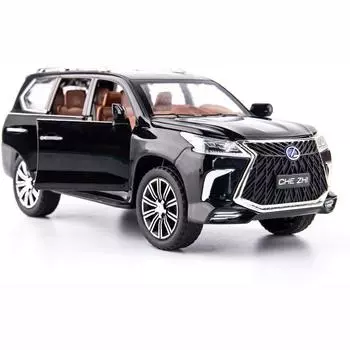 Lexus 570 Off-Road в масштабе 1/24, модель роскошного внедорожника, игрушечный автомобиль из цинкового сплава со звуком и светом для детей, подарок для мальчиков и девочек 1/24-21x9.5x8.5cm чёрный