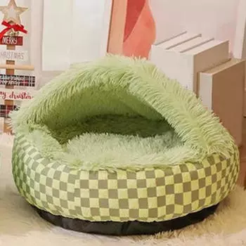Лежак для кошек для маленьких собак, уютная подушка для домашних животных, зимняя пещера-гнездо для домашних животных Green
