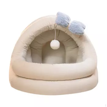 Лежак для кошек на зиму, закрытое гнездо с игровым мячом и бабочкой, нескользящий дизайн, маленький, средний S