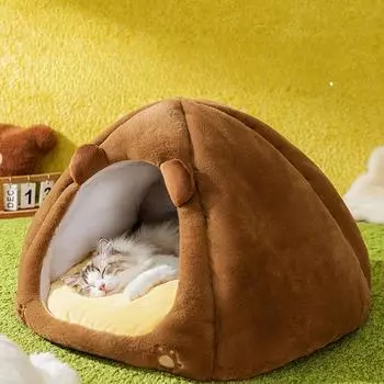 Лежак для кошек, сохраняющий тепло зимой. Универсальный лежак для кошек на все времена года. Полузакрытое безопасное гнездо для сна для кошек. Теплая лежанка для домашних животных зимой. S