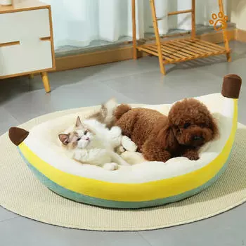 Лежак для кошек, живущих в помещении, с принтом банана, удобная подушка для котят и щенков, пригодная для машинной стирки S