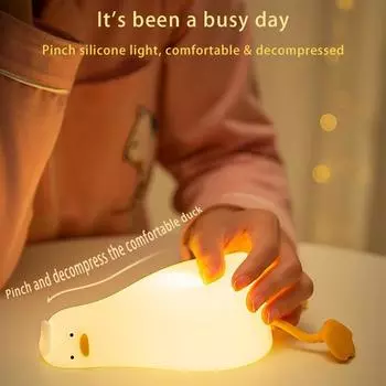 Лежащая плоская лампа в виде утки, милая утка, ночник, силиконовый светильник с регулируемой яркостью, прикроватная лампа с таймером, светодиодный ночник с животными, декор для спальни для девочек