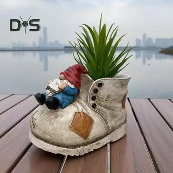 Лежащий гном, горшок для обуви, комнатные и уличные растения, овощные травы, сочные цветочные горшки, контейнер, смоляная фигурка для обуви гнома, домашний балкон, сад разноцветный