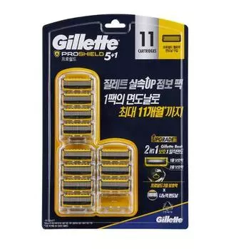 Лезвия для бритвы Gillette ProShield 11 шт. (желтый/окрашенный), Корейская мужская популярная косметика ProShield Yellow 11 packs