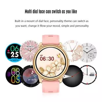 Lf28m Смарт-часы женские 1,28-дюймовый Full Touch Diy Watch Face IP68 Водонепроницаемый монитор сердечного ритма розовый