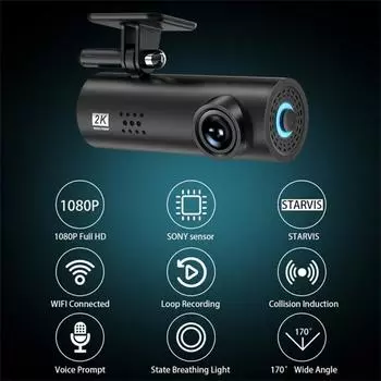 LF9 PRO Автомобильная камера 1080P HD ночного видения WiFi видеорегистратор для вождения 170 широкоугольный объектив с монитором парковки чёрный